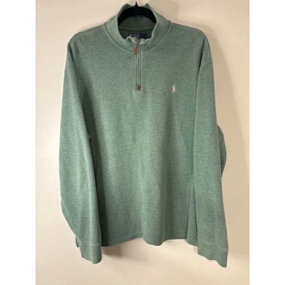 Vintage Polo Ralph Lauren Sweater Mens XL Green Quarter Zip Mock Neck Pullover‎ - Picture 1 of 10